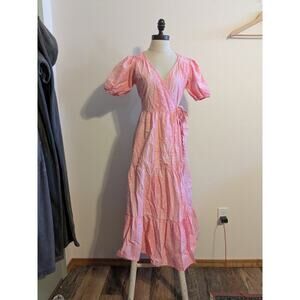 Never Fully Dressed pink‎ and white paisley 100% cotton Wrap Dress size 2